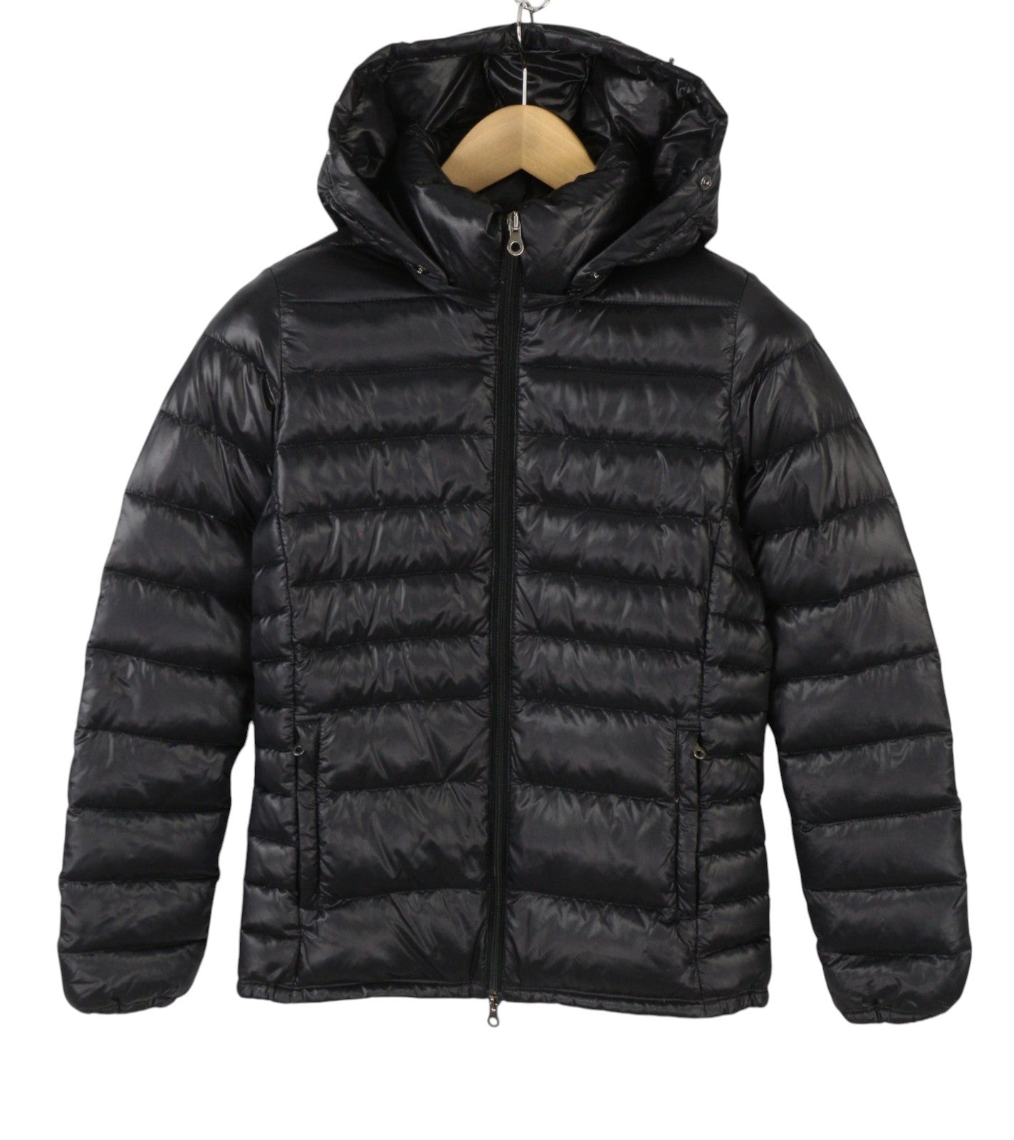 DUVETICA Women Jacket 42 M Black Down Quilted Hooded Full Zip Puffer