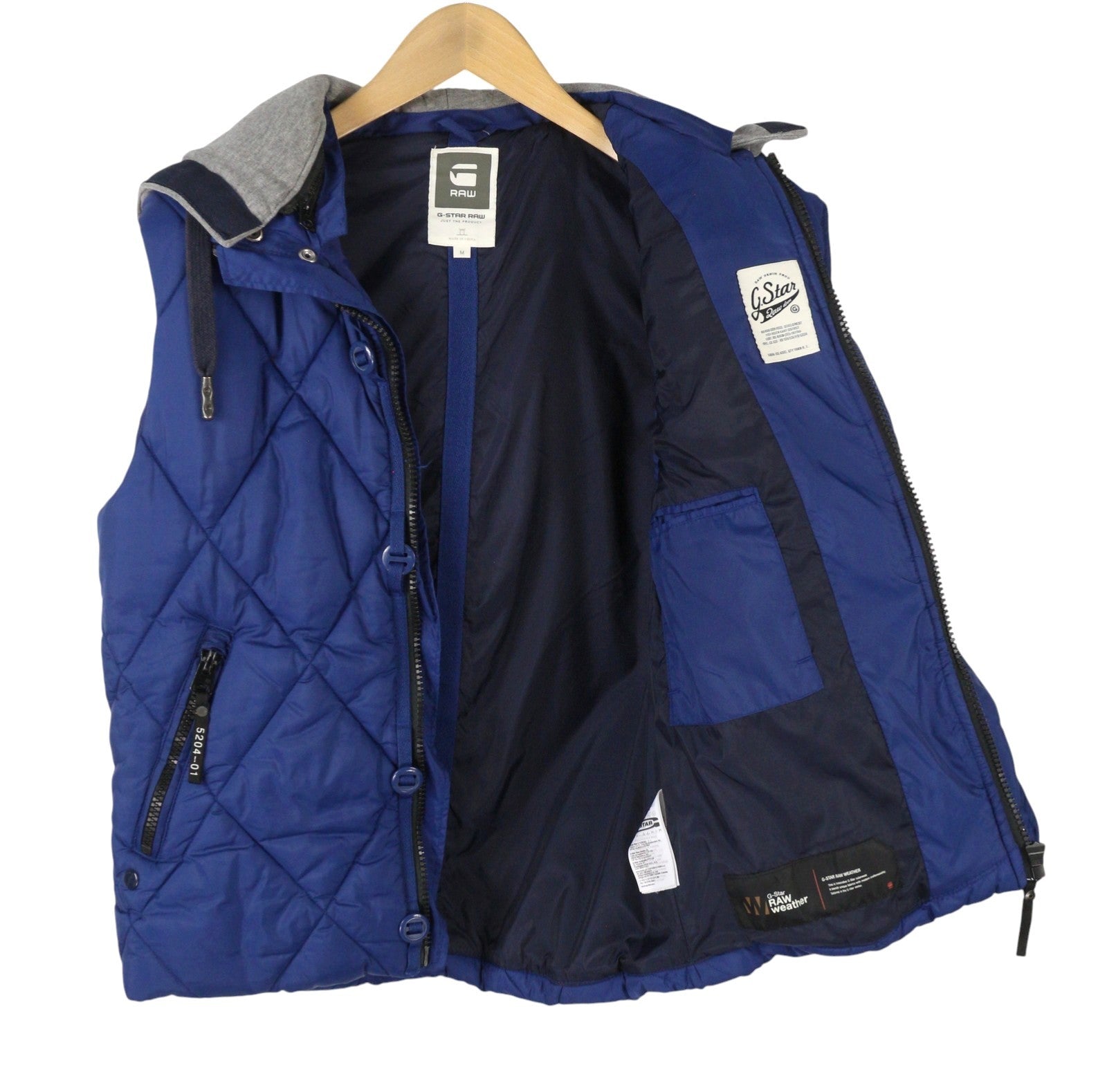 G-STAR Doonray Quilted Men Waistcoat M Blue Padded Hooded Full Zip