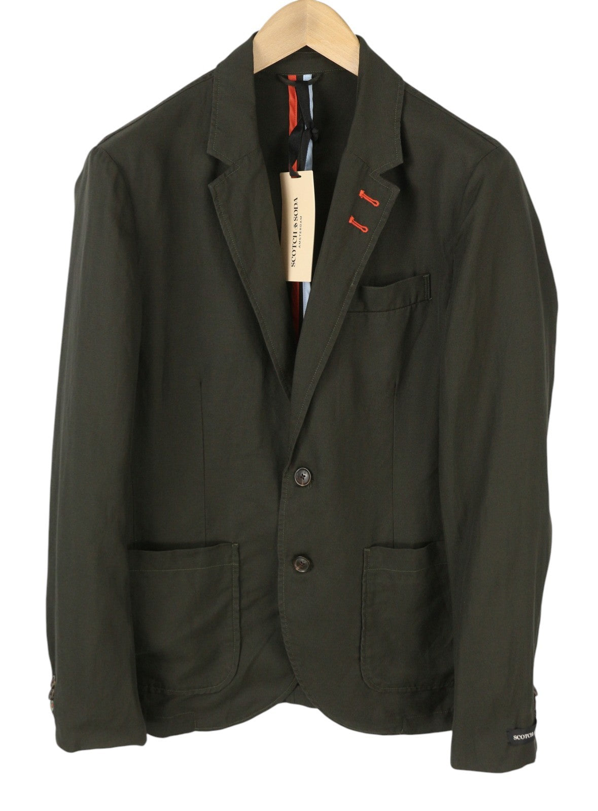 SCOTCH & SODA Men Blazer L Khaki Green Unlined Single Breasted Lapel