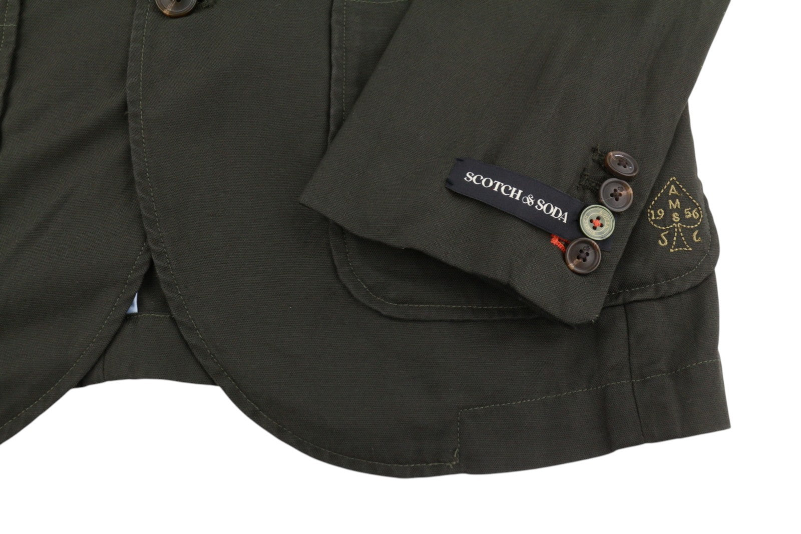 SCOTCH & SODA Men Blazer L Khaki Green Unlined Single Breasted Lapel