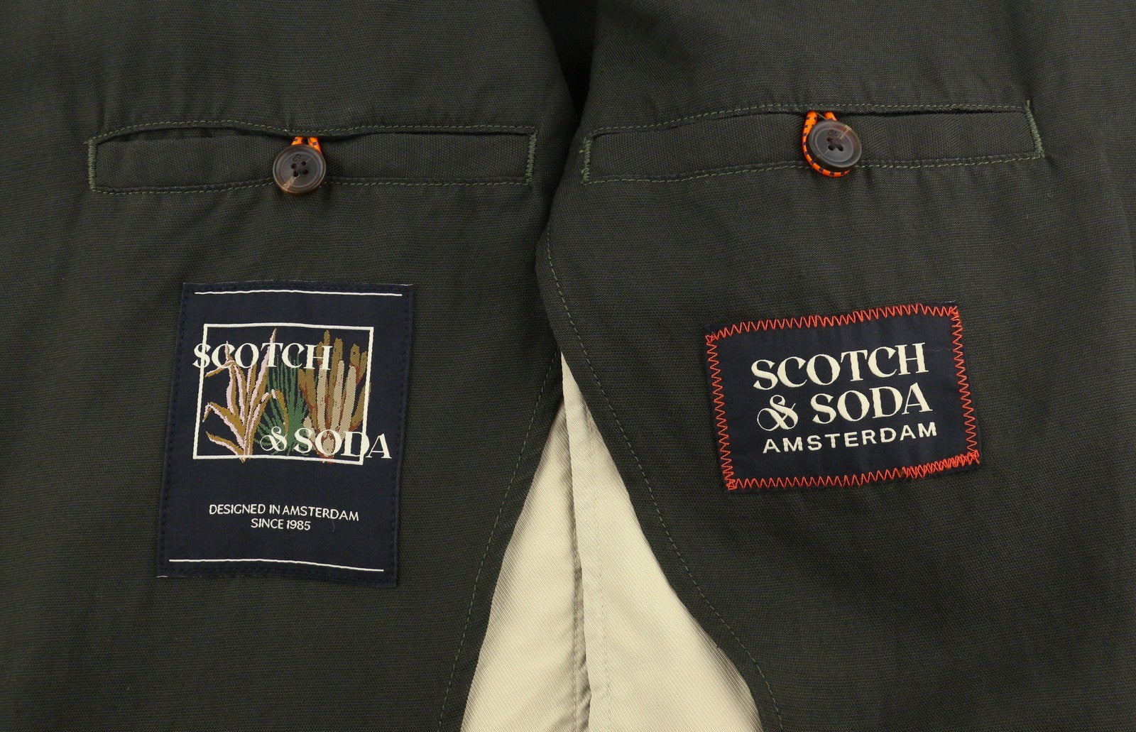 SCOTCH & SODA Men Blazer L Khaki Green Unlined Single Breasted Lapel