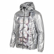 DIESEL J-Otte Men Jacket 54 Shiny Silver Hooded Windbreaker Lightweight RRP295