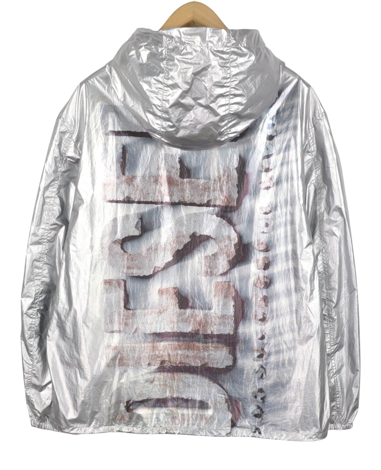DIESEL J-Otte Men Jacket 54 Shiny Silver Hooded Windbreaker Lightweight RRP295