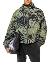 DIESEL J-Leopold-Zebra Men Jacket 50 Green Hooded Windbreaker Lightweight RRP275