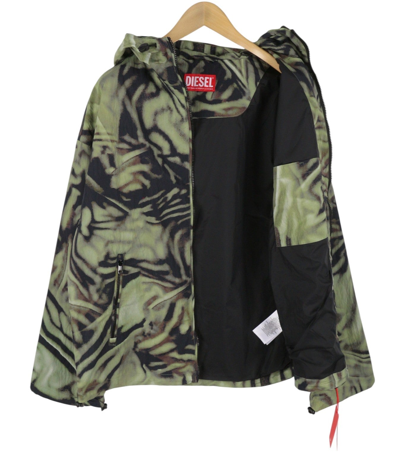 DIESEL J-Leopold-Zebra Men Jacket 50 Green Hooded Windbreaker Lightweight RRP275