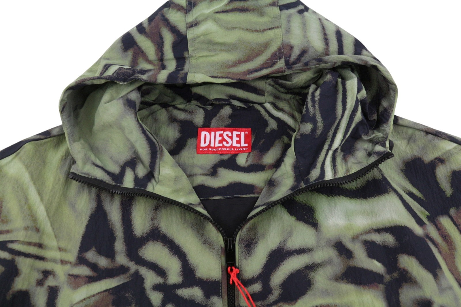 DIESEL J-Leopold-Zebra Men Jacket 50 Green Hooded Windbreaker Lightweight RRP275
