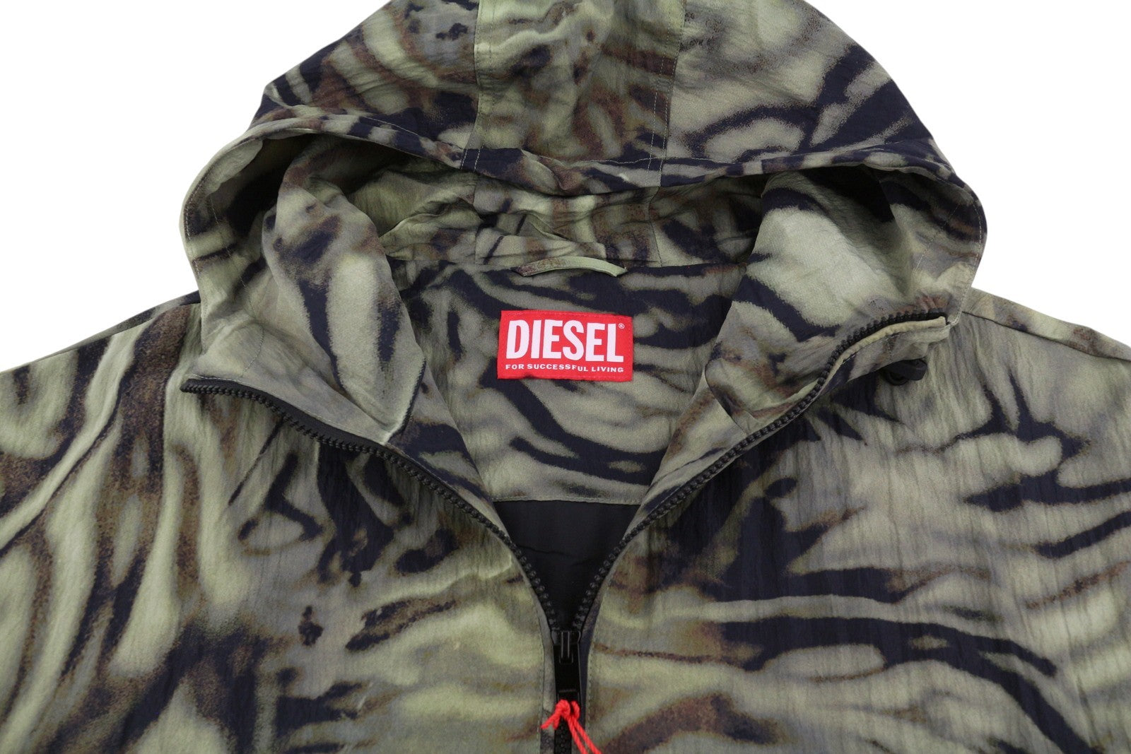 DIESEL J-Leopold-Zebra Men Jacket 54 Green Hooded Windbreaker Lightweight RRP275