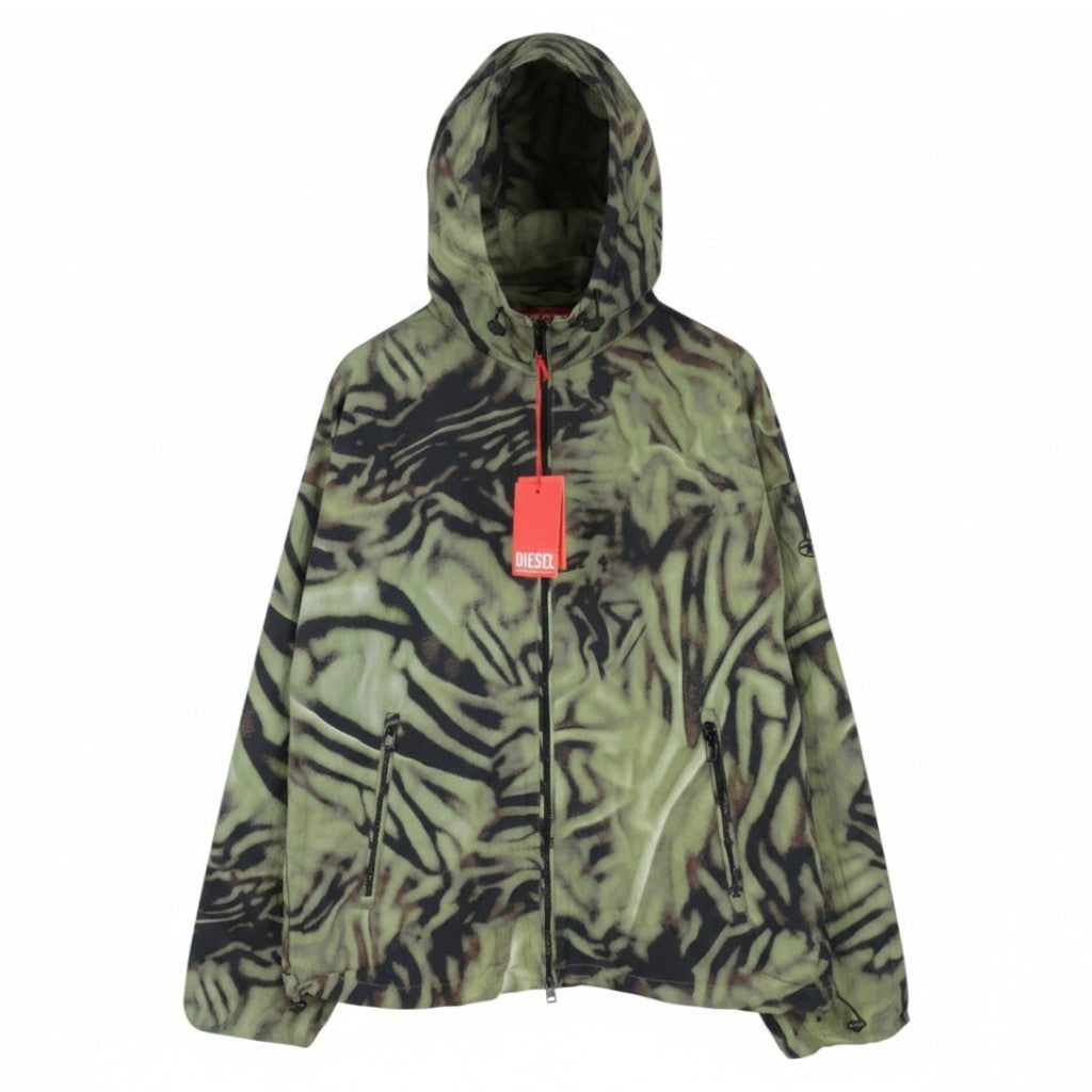 DIESEL J-Leopold-Zebra Men Jacket 56 Green Hooded Windbreaker Lightweight RRP275
