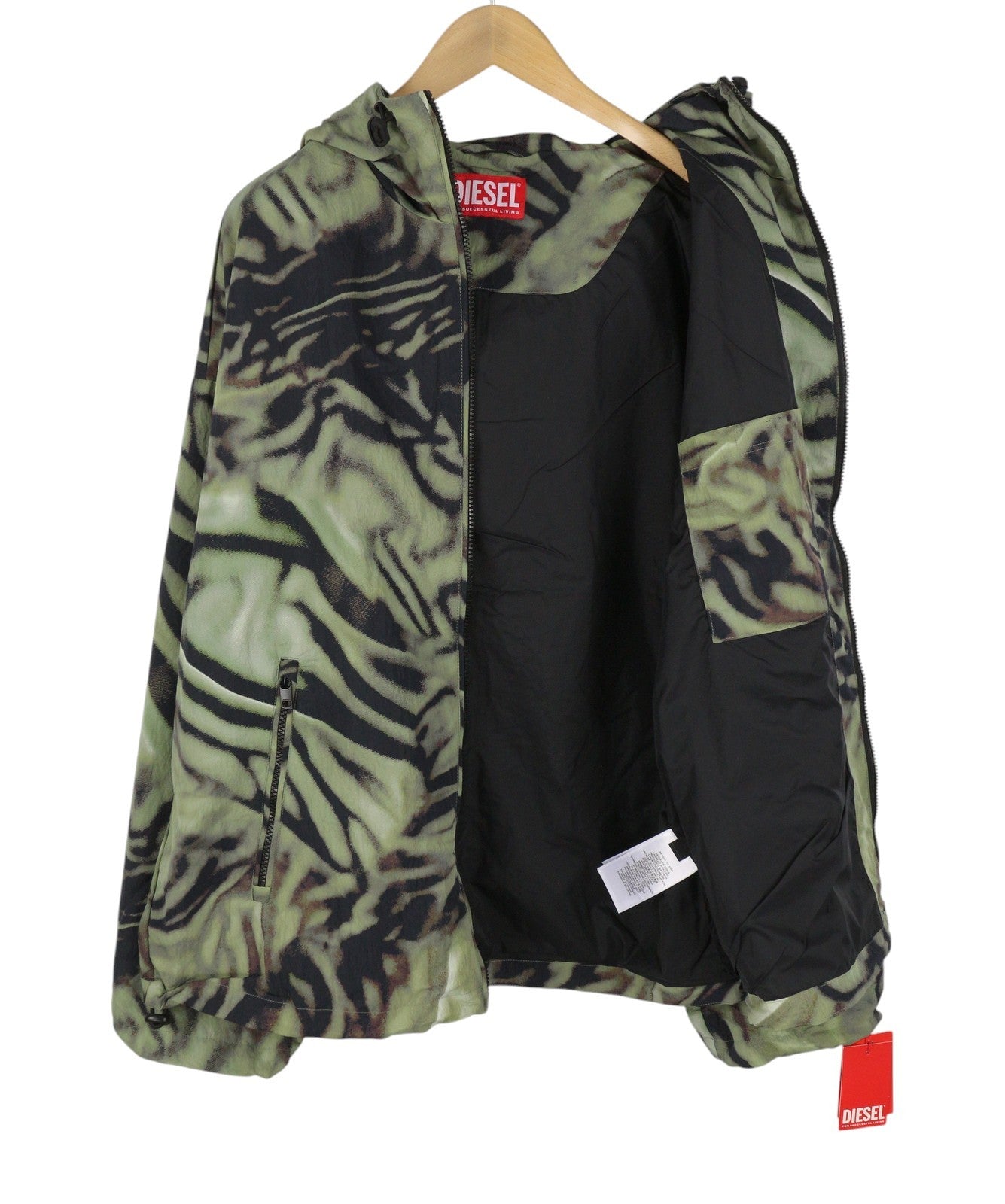 DIESEL J-Leopold-Zebra Men Jacket 56 Green Hooded Windbreaker Lightweight RRP275