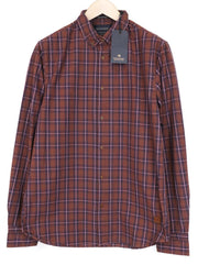 SCOTCH & SODA Men Shirt S Burgundy Checkered Button-Bown Cotton Smart Casual