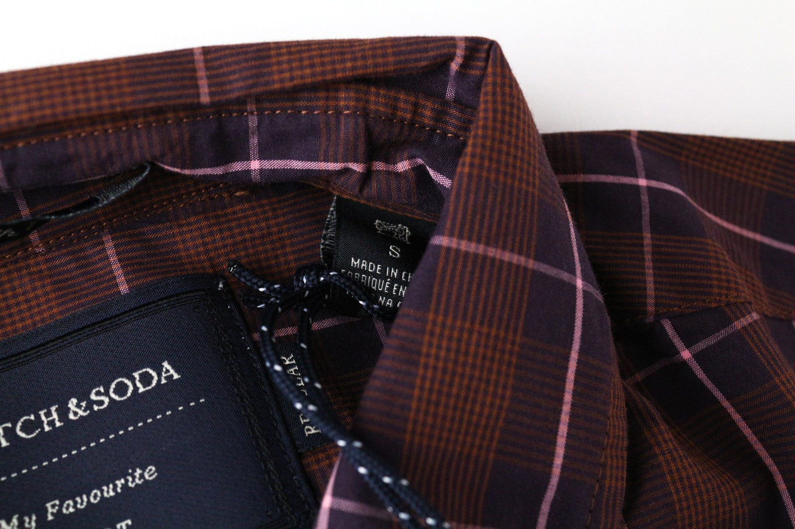 SCOTCH & SODA Men Shirt S Burgundy Checkered Button-Bown Cotton Smart Casual
