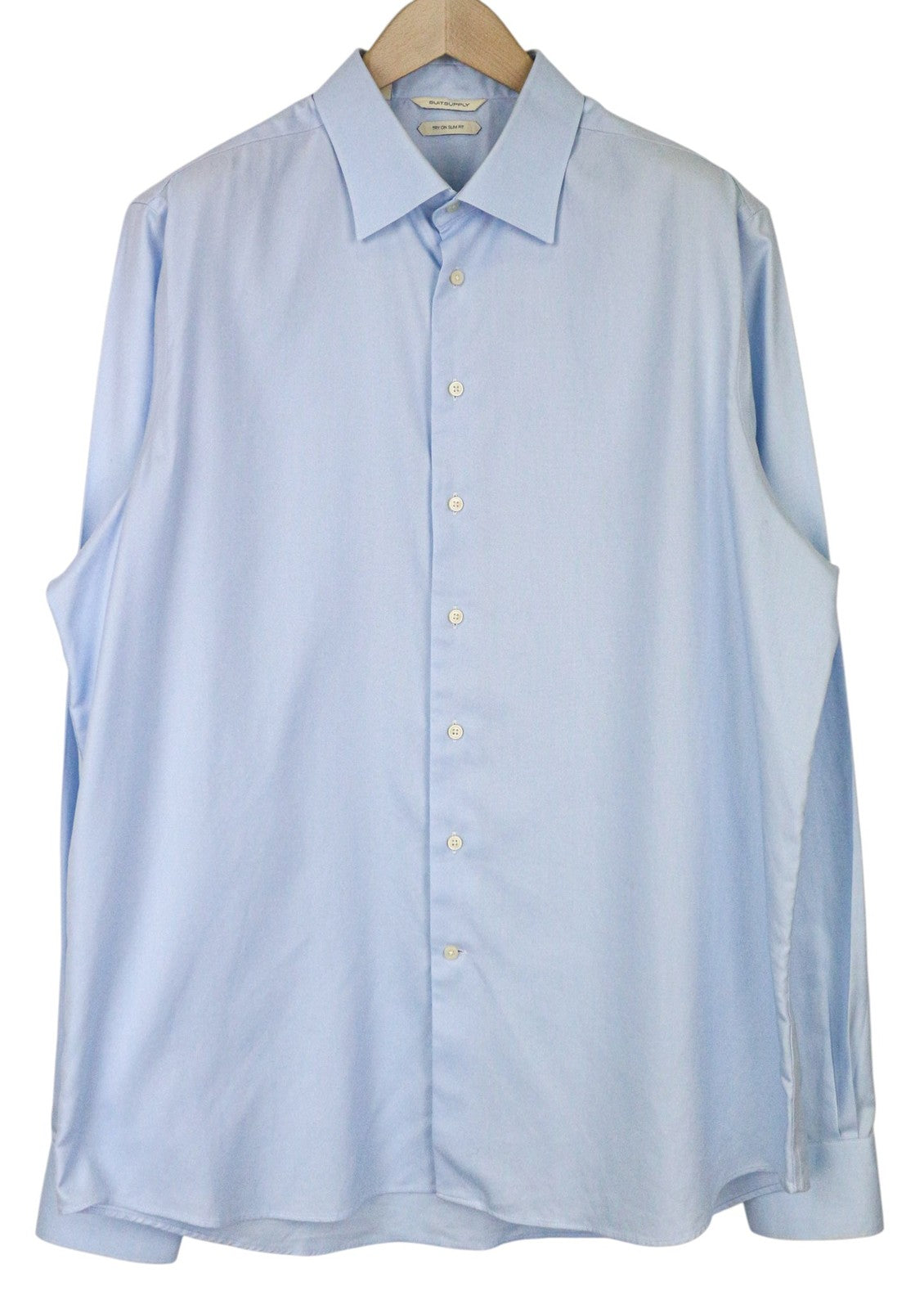SUITSUPPLY Men Shirt 46L/18L Slim Fit Long Sleeved Formal Bue Pure Cotton