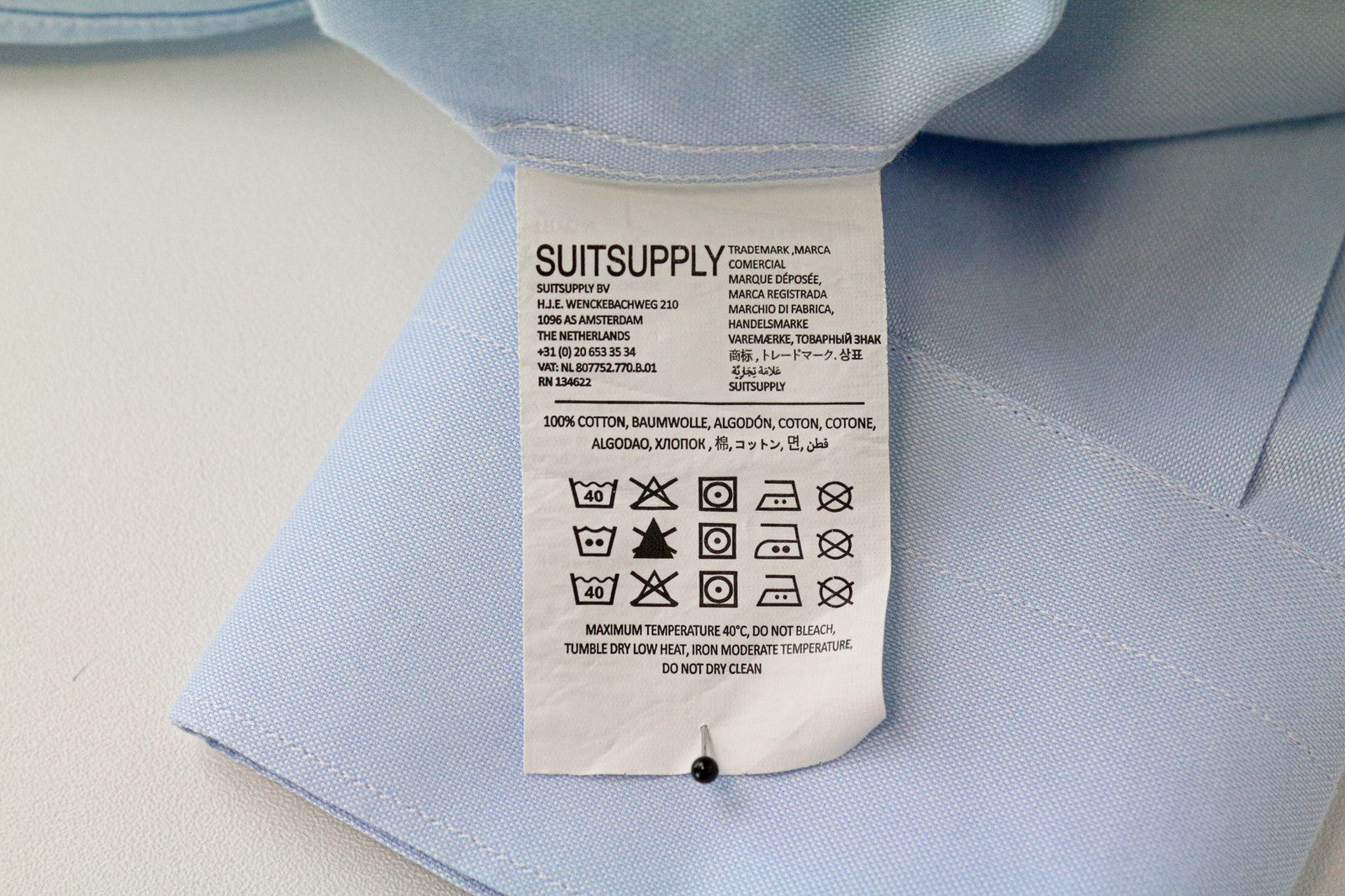 SUITSUPPLY Men Shirt 46L/18L Slim Fit Long Sleeved Formal Bue Pure Cotton