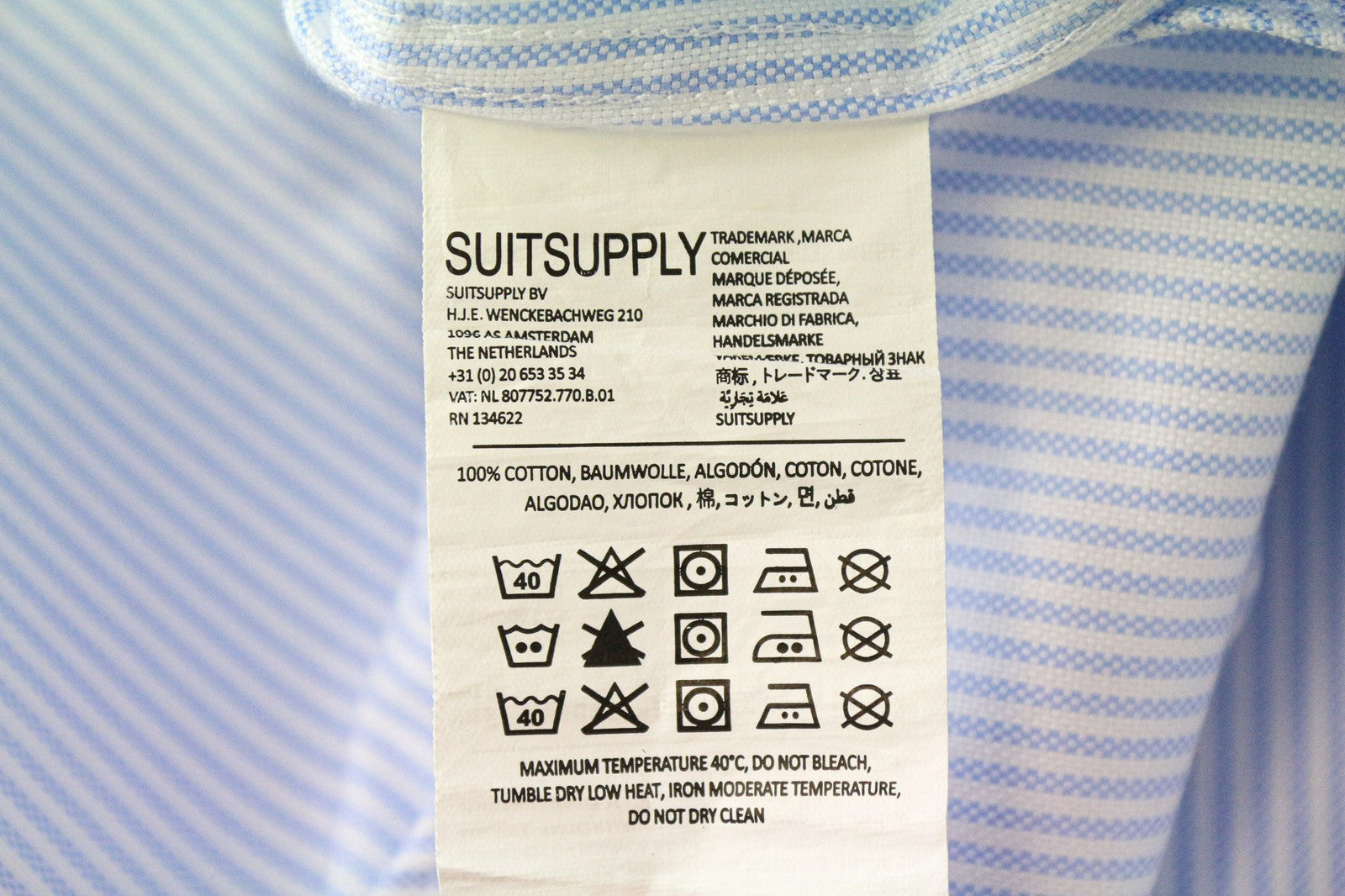 SUITSUPPLY Men Shirt 40L/15 3/4L Extra Slim Blue Pure Cotton