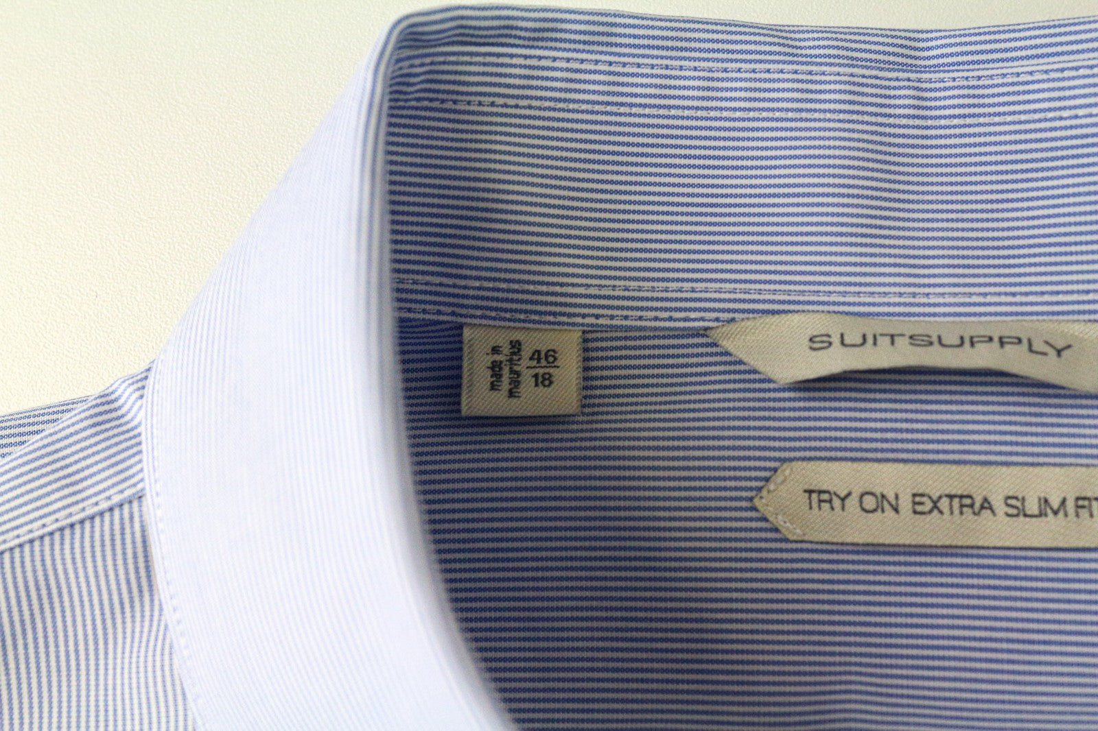 SUITSUPPLY Men Shirt 46/18 Extra Slim Blue Pure Cotton