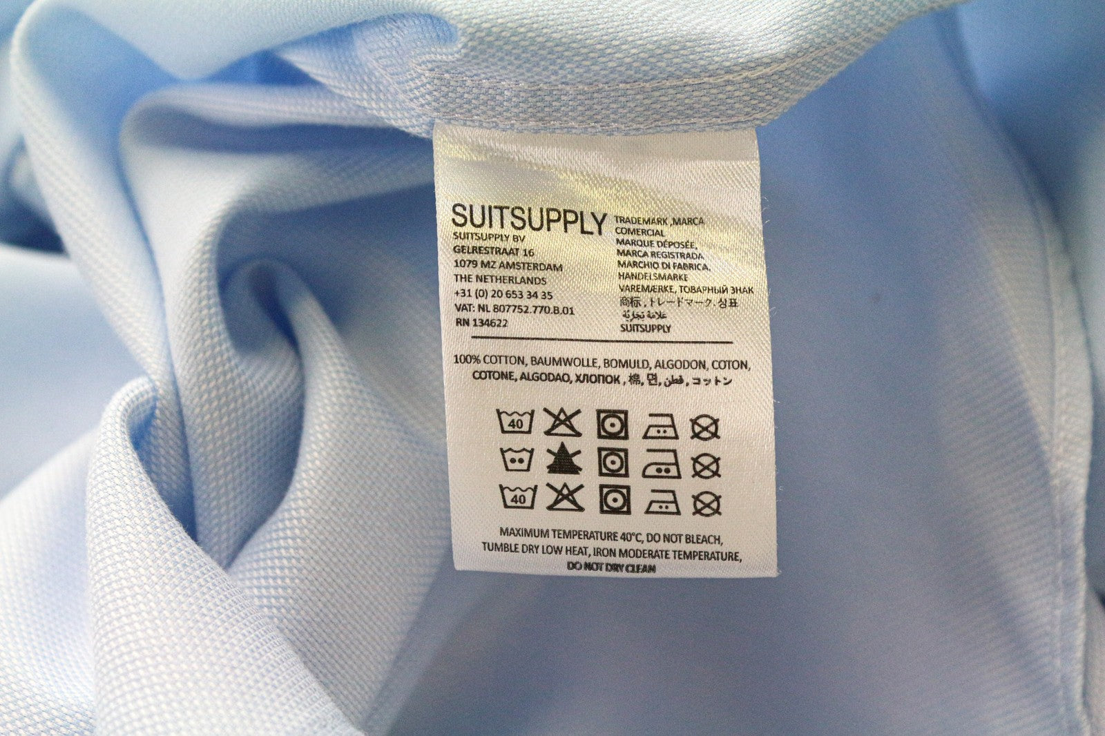 SUITSUPPLY Traveller Men Shirt 43/17 Slim Blue Pure Cotton