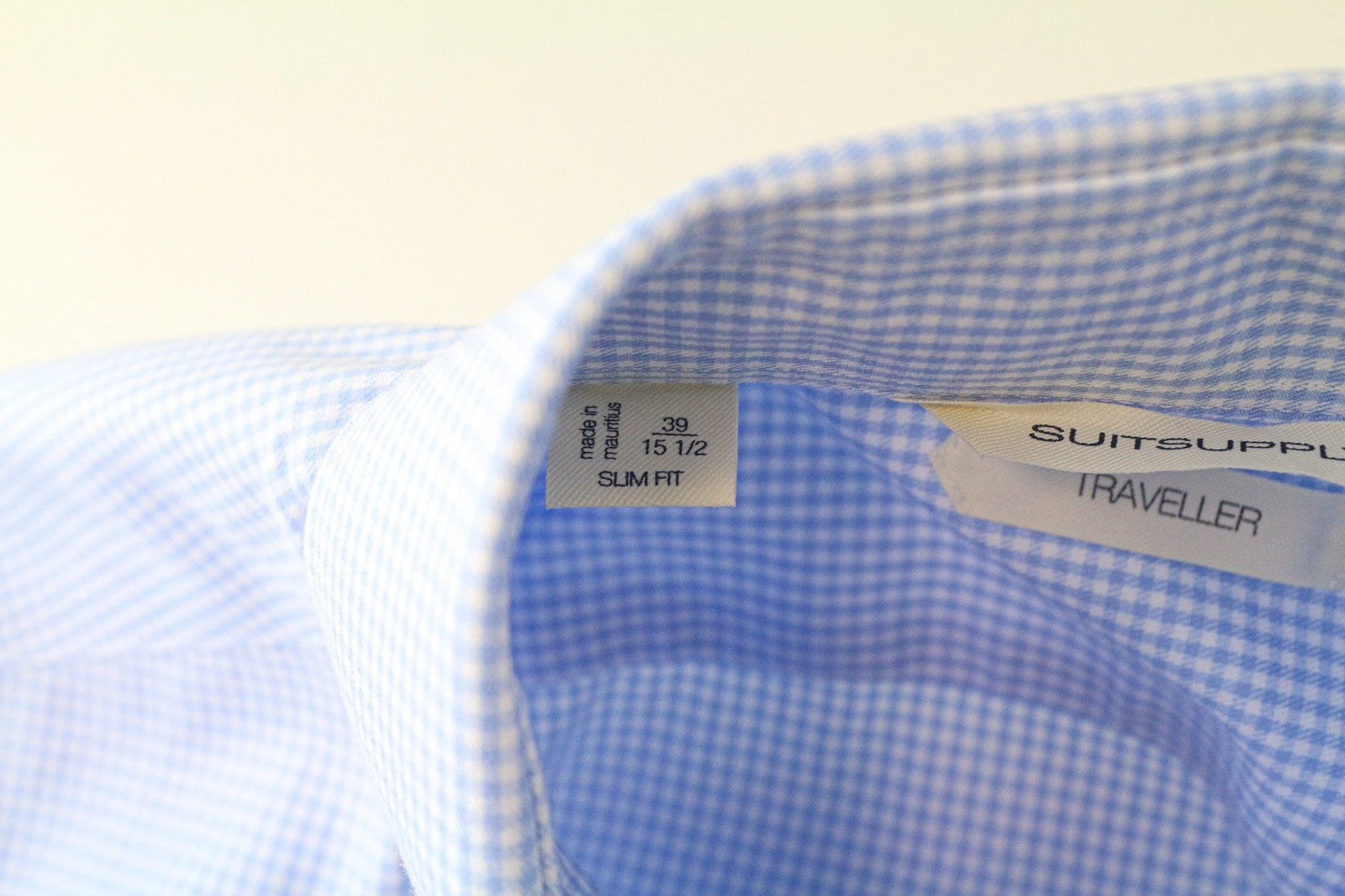 SUITSUPPLY Traveller Men Shirt 39/15 1/2 Slim Blue Cotton Check Pattern Twill