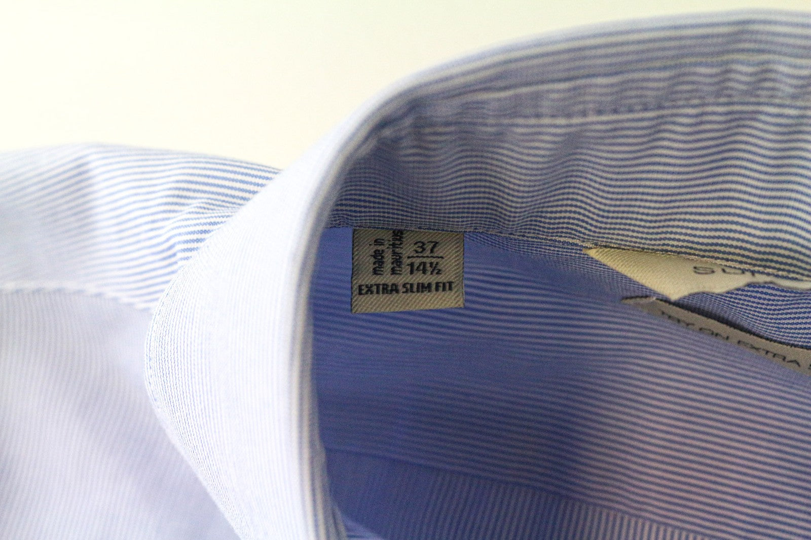 SUITSUPPLY Men Shirt 37/14 1/2 Extra Slim Blue Cotton Striped Button-Up Twill