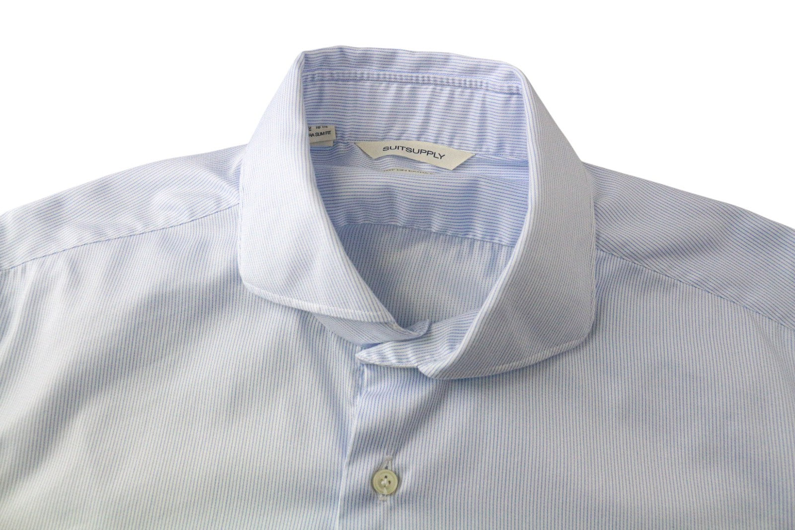 SUITSUPPLY Men Shirt 42/16 1/2 Extra Slim Blue Pure Cotton Striped Cuatway