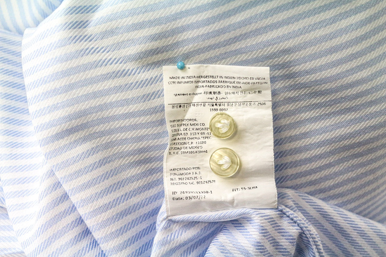SUITSUPPLY Men Shirt ~L Slim Blue Pure Cotton Striped Pattern Button-Up Formal