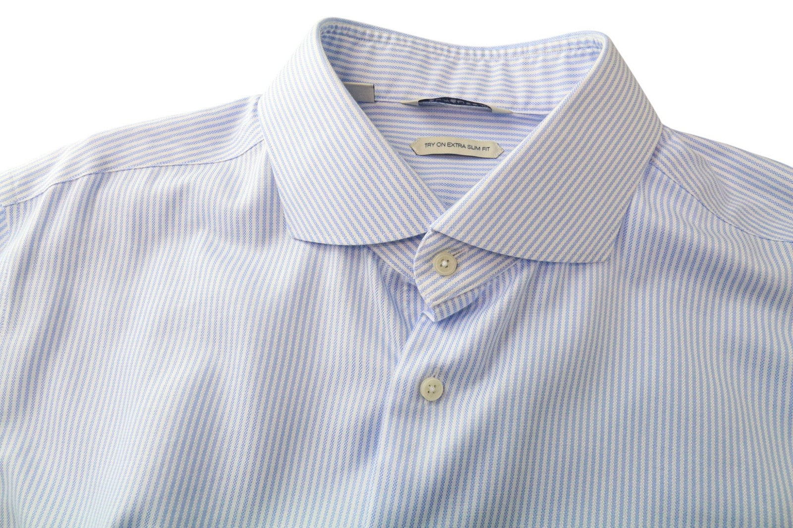 SUITSUPPLY Men Shirt 45L/17 3/4L Extra Slim Fit Striped Pattern Blue Pure Cotton