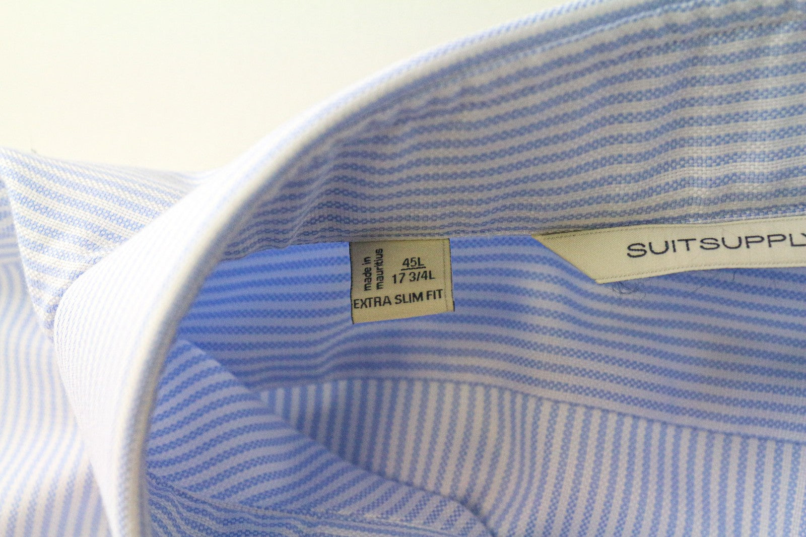 SUITSUPPLY Men Shirt 45L/17 3/4L Extra Slim Fit Striped Pattern Blue Pure Cotton