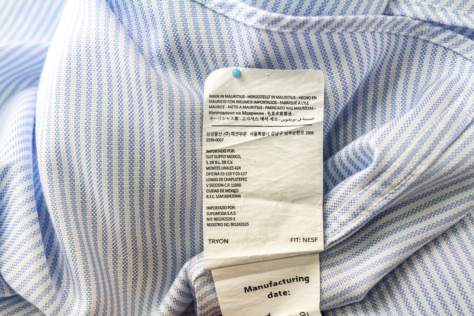 SUITSUPPLY Men Shirt 45L/17 3/4L Extra Slim Fit Striped Pattern Blue Pure Cotton