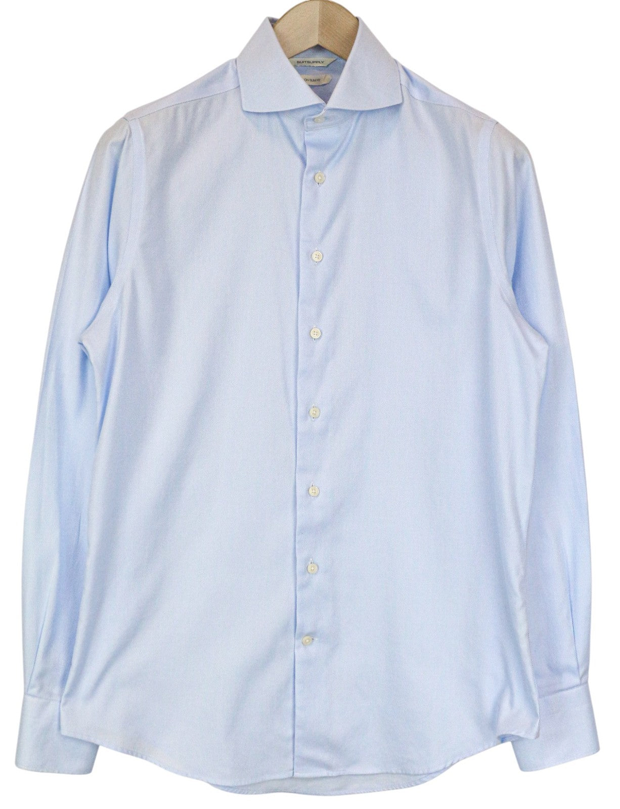 SUITSUPPLY Men Shirt 38/15 Slim Blue Pure Cotton Long Sleeved Classic