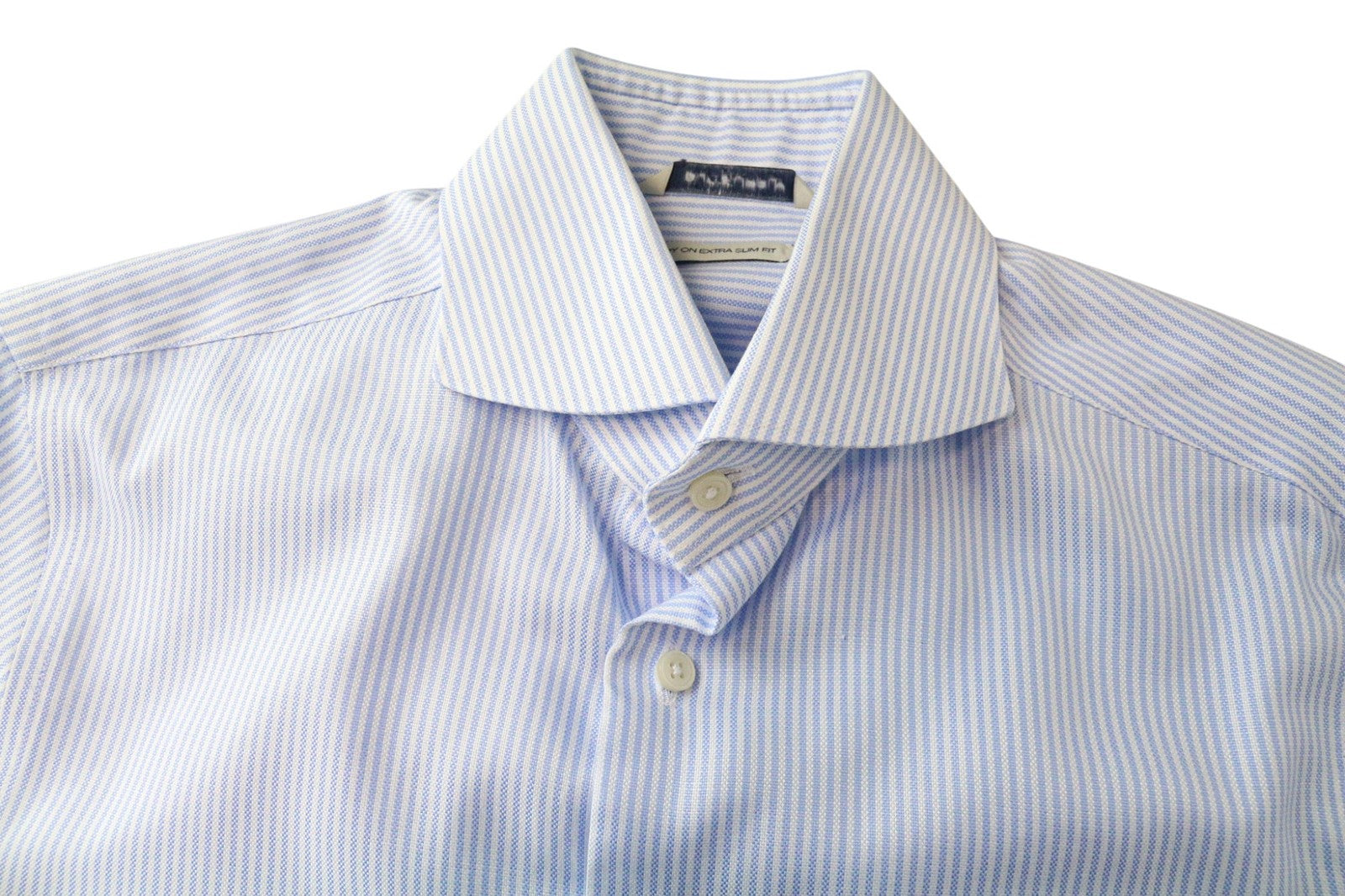 SUITSUPPLY Men Shirt 37/14 1/2 Extra Slim Blue Pure Cotton Striped Cutaway