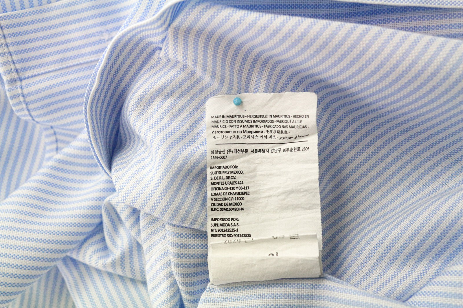 SUITSUPPLY Men Shirt 37/14 1/2 Extra Slim Blue Pure Cotton Striped Cutaway