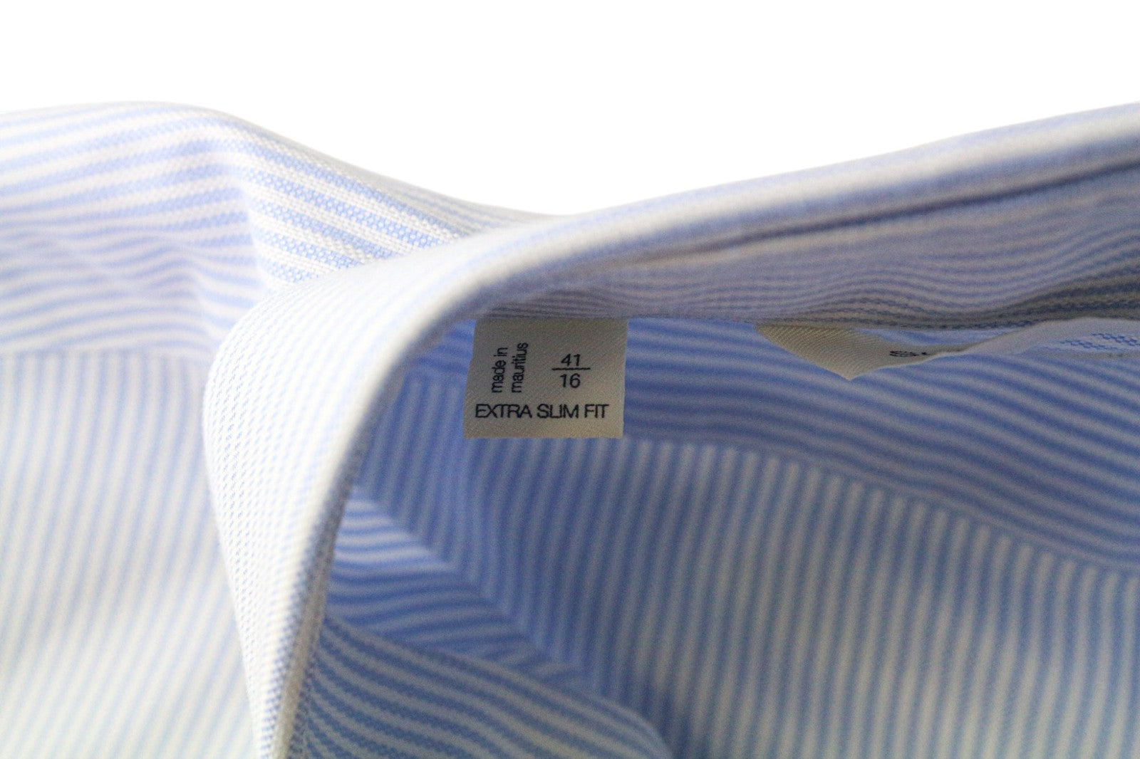 SUITSUPPLY Men Shirt 41/16 Extra Slim Fit Blue Pure Cotton Striped Cutaway