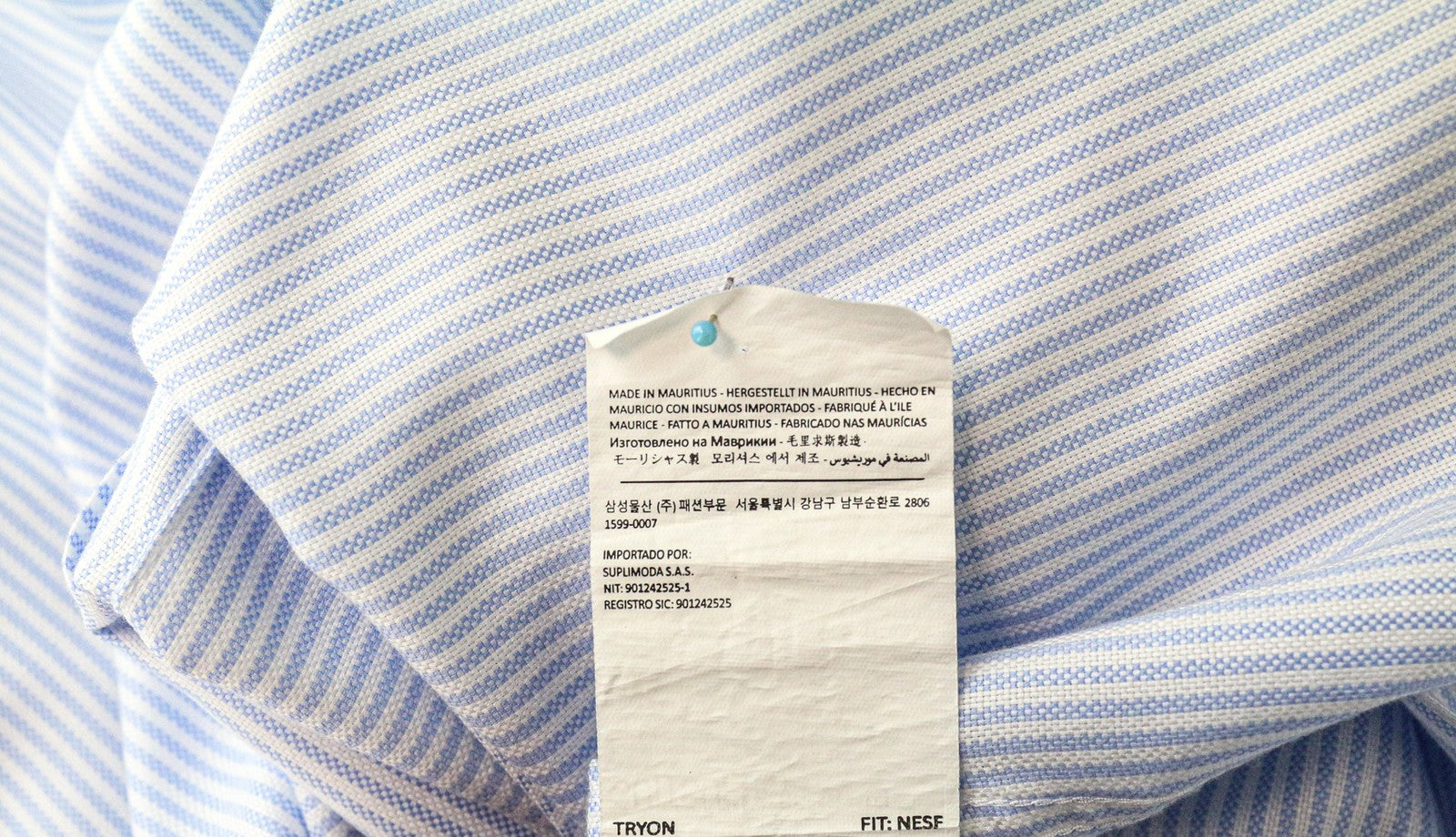 SUITSUPPLY Men Shirt 41/16 Extra Slim Fit Blue Pure Cotton Striped Cutaway