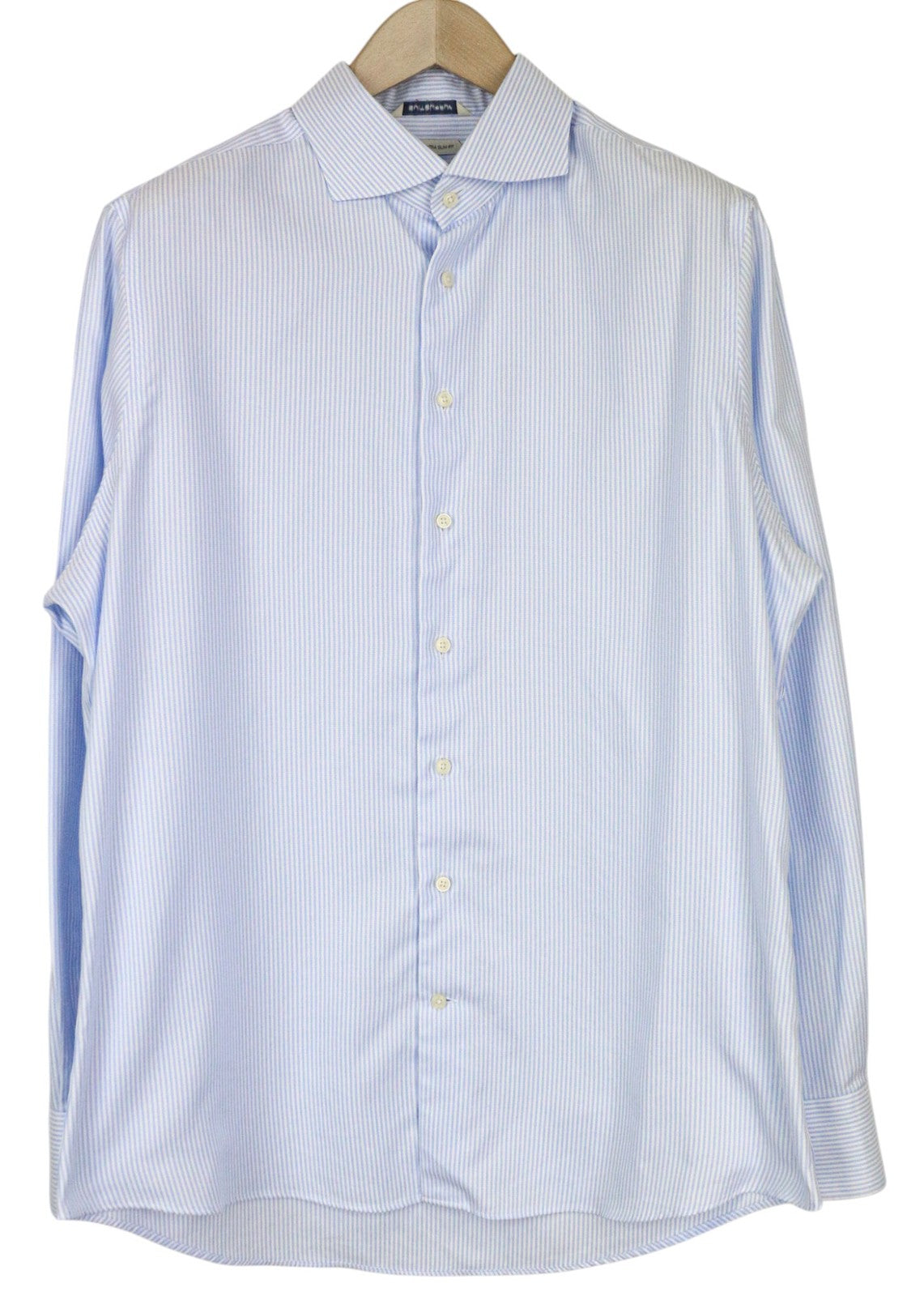 SUITSUPPLY Men Shirt 44/17 1/2 Extra Slim Blue Pure Cotton Striped Button-Up
