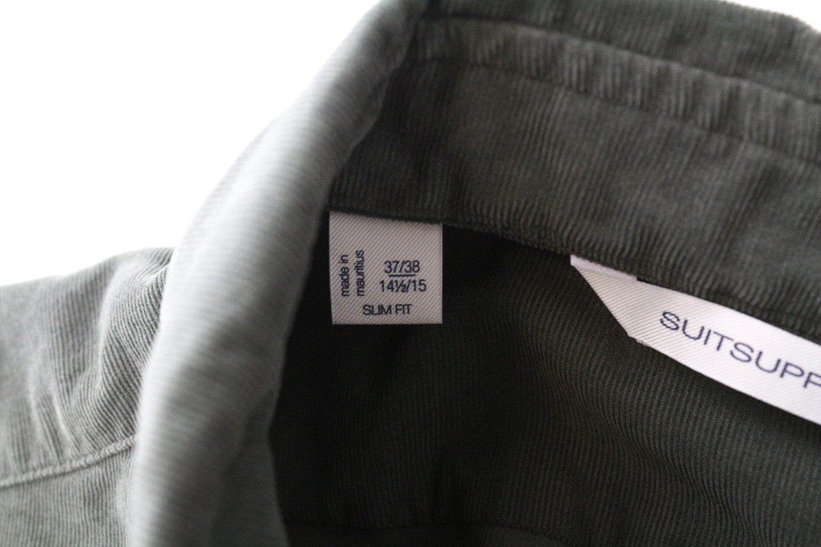 SUITSUPPLY Men Shirt 37/18/14 1/2/15 Slim Green Pure Cotton Corduroy Button-Up