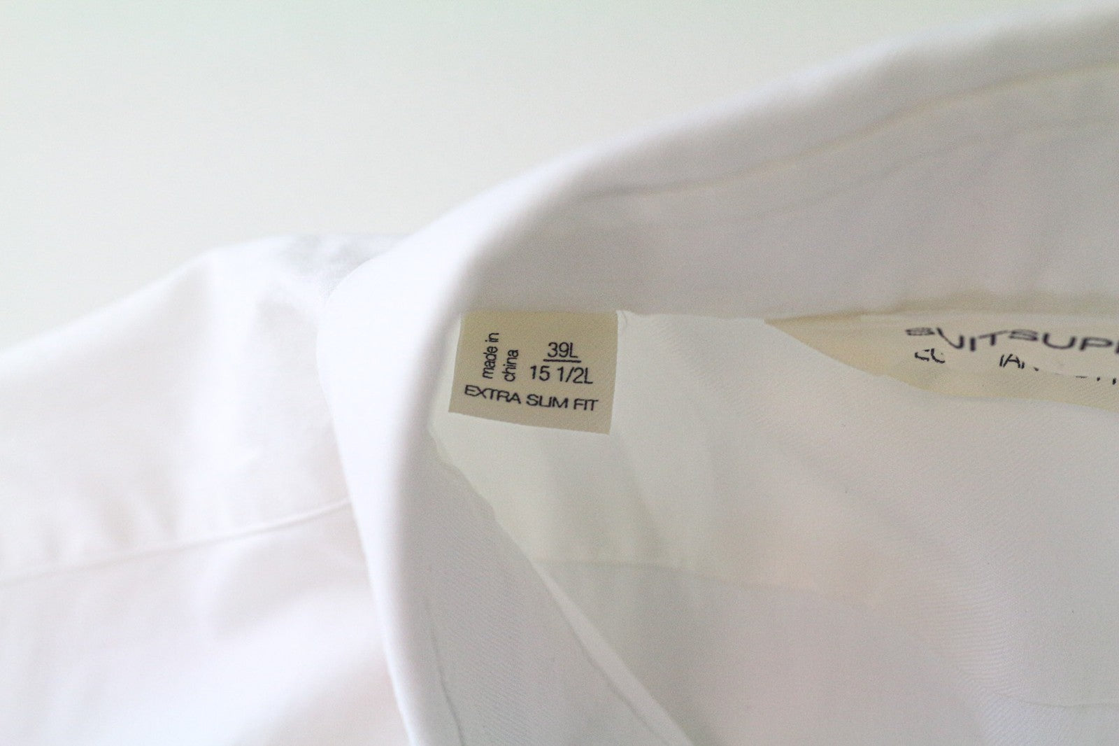 SUITSUPPLY Men Shirt 39L/15 1/2L Extra Slim White Pure Cotton Cutaway Twill