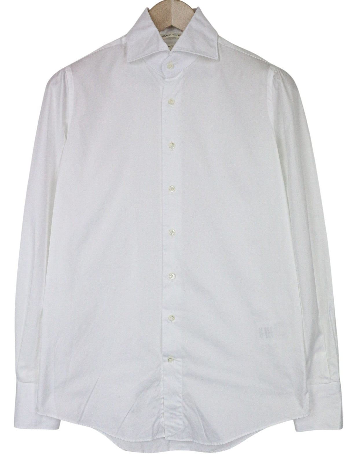 SUITSUPPLY Men Shirt 38/15 Slim White Pure Cotton Button-Up Twill