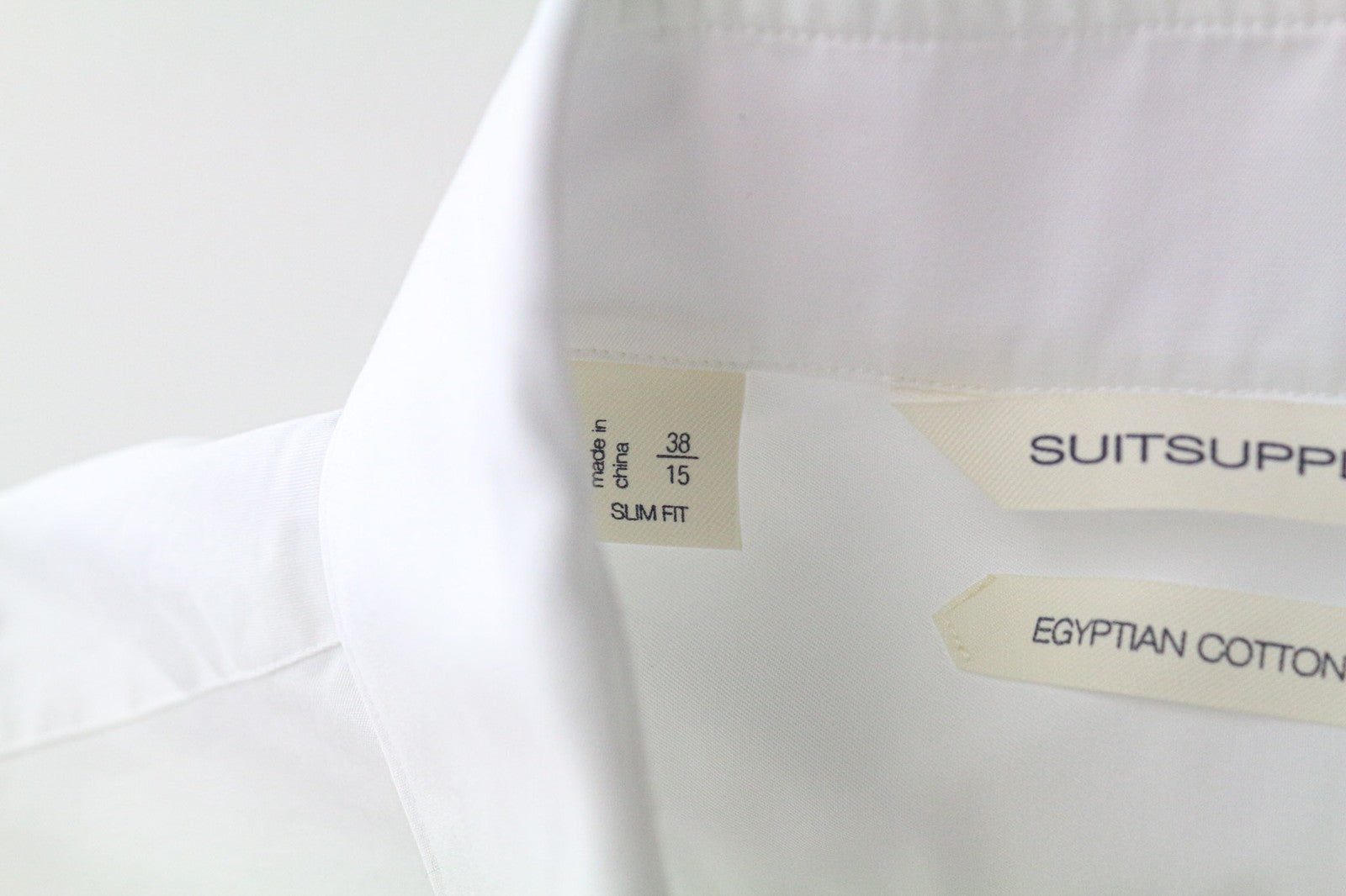 SUITSUPPLY Men Shirt 38/15 Slim White Pure Cotton Button-Up Twill