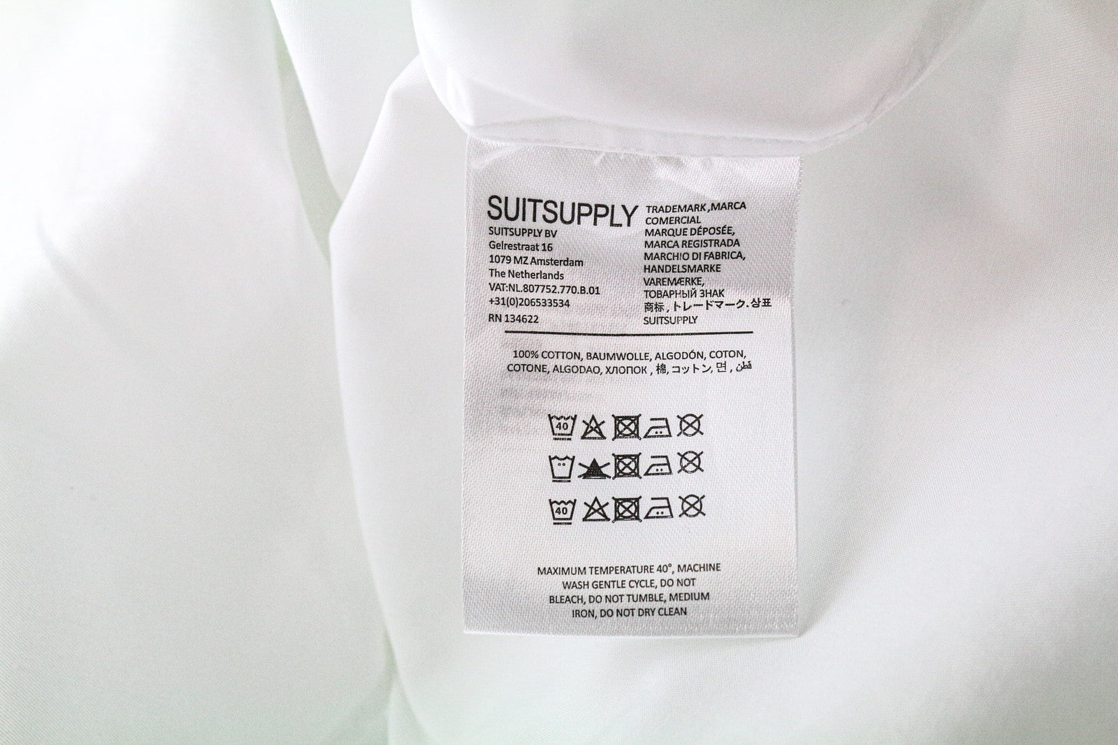 SUITSUPPLY Men Shirt 38/15 Slim White Pure Cotton Button-Up Twill