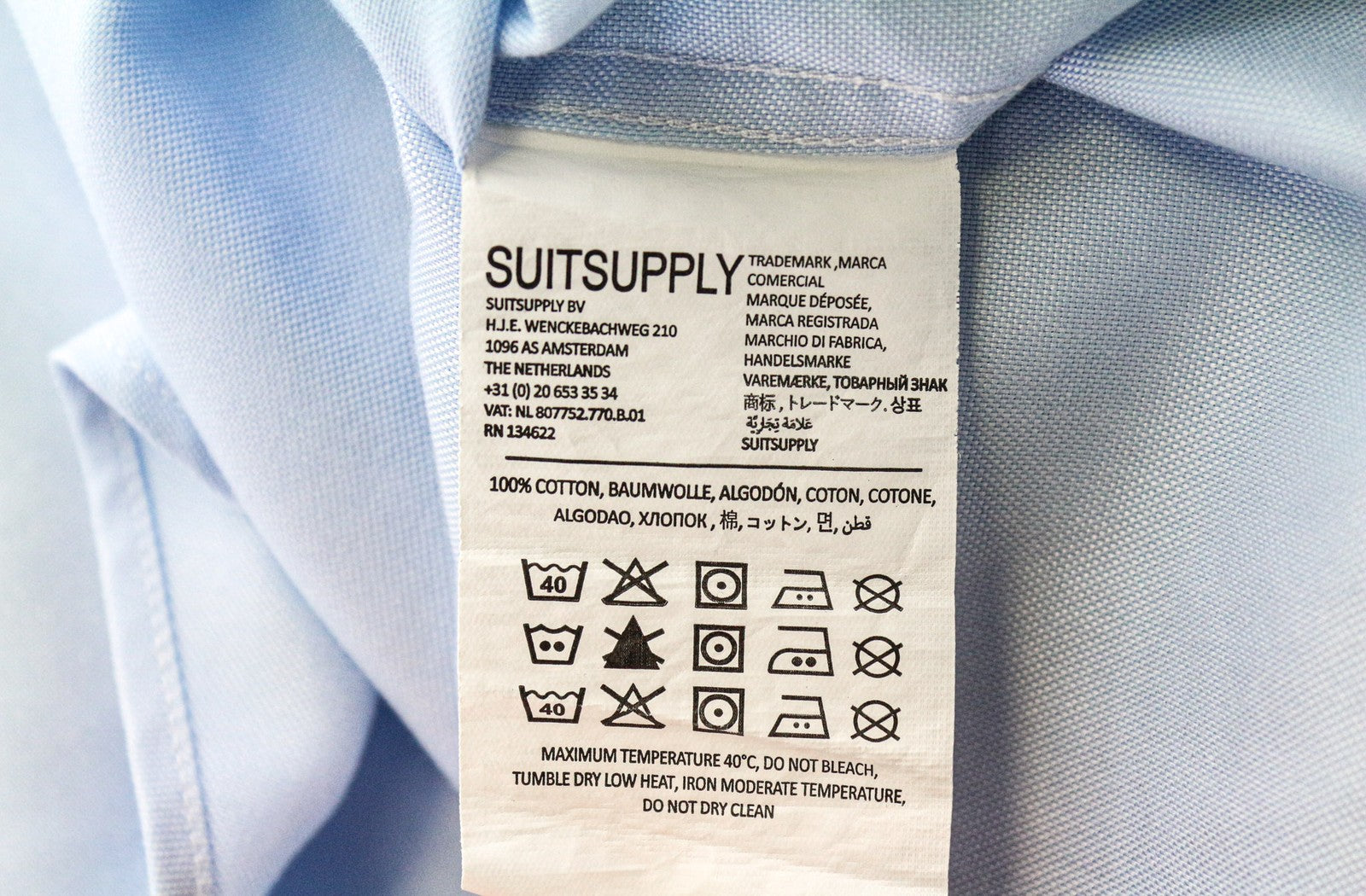 SUITSUPPLY Men Shirt 37/14 1/2 Slim Fit Blue Pure Cotton Long Sleeve Formal