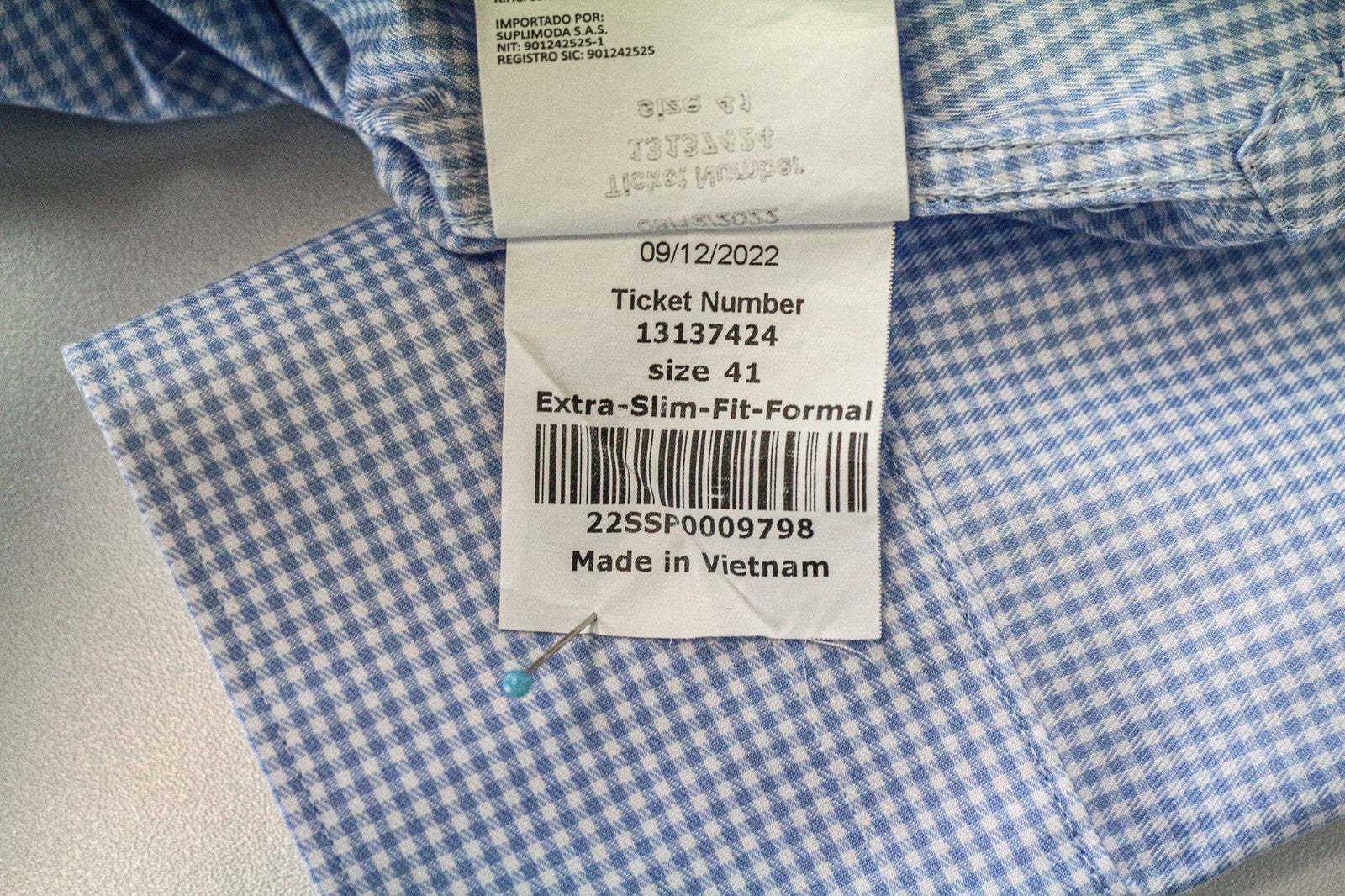 SUITSUPPLY Traveller Men Shirt 41 Extra Slim Blue Cotton Checked Long Sleeve