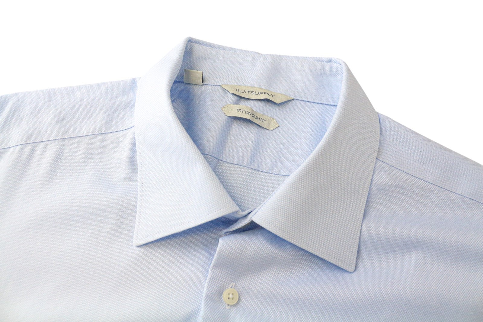 SUITSUPPLY Men Shirt 46-7/18L Slim Blue Pure Cotton Long Sleeved Button-Up
