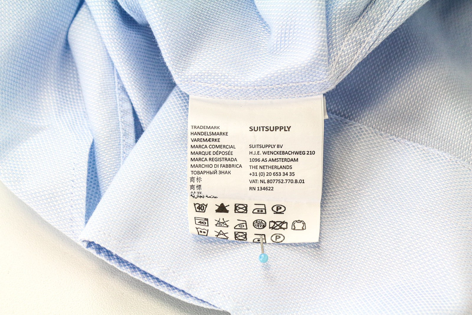 SUITSUPPLY Men Shirt 46-7/18L Slim Blue Pure Cotton Long Sleeved Button-Up