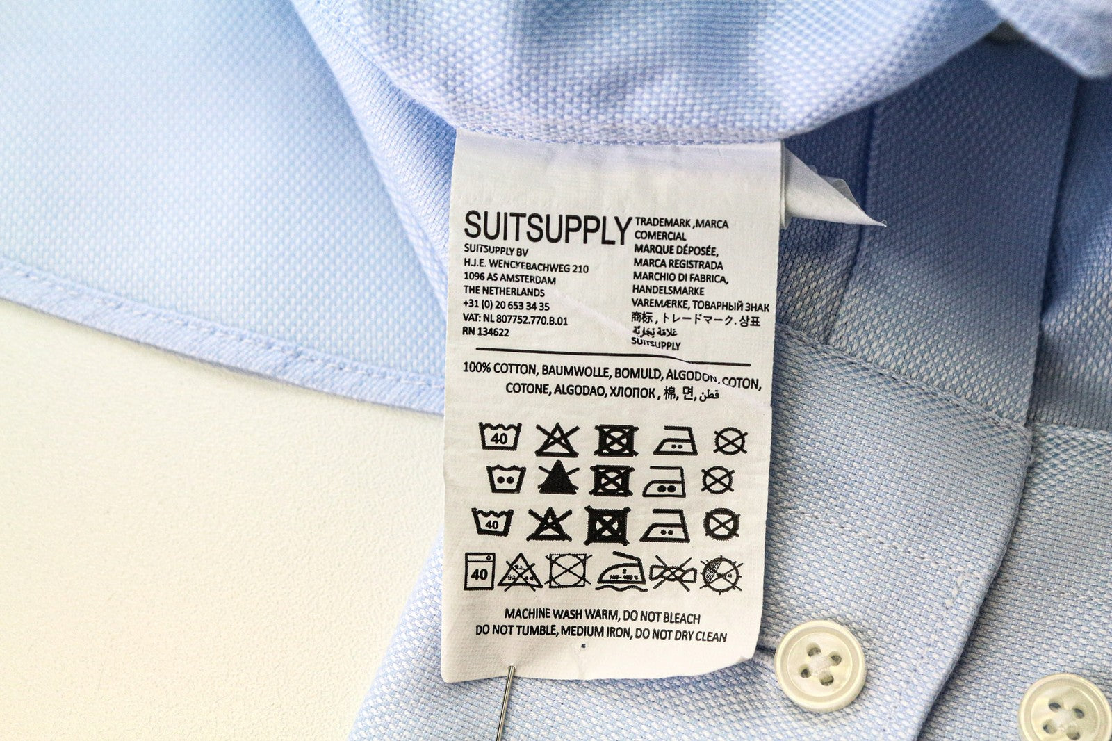 SUITSUPPLY Men Shirt 43-7/17L Slim Fit Long Sleeved Blue Pure Cotton Twill