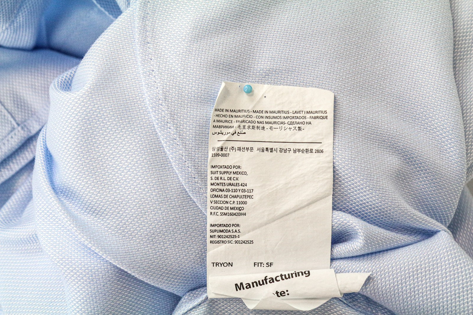 SUITSUPPLY Men Shirt 43-7/17L Slim Fit Long Sleeved Blue Pure Cotton Twill