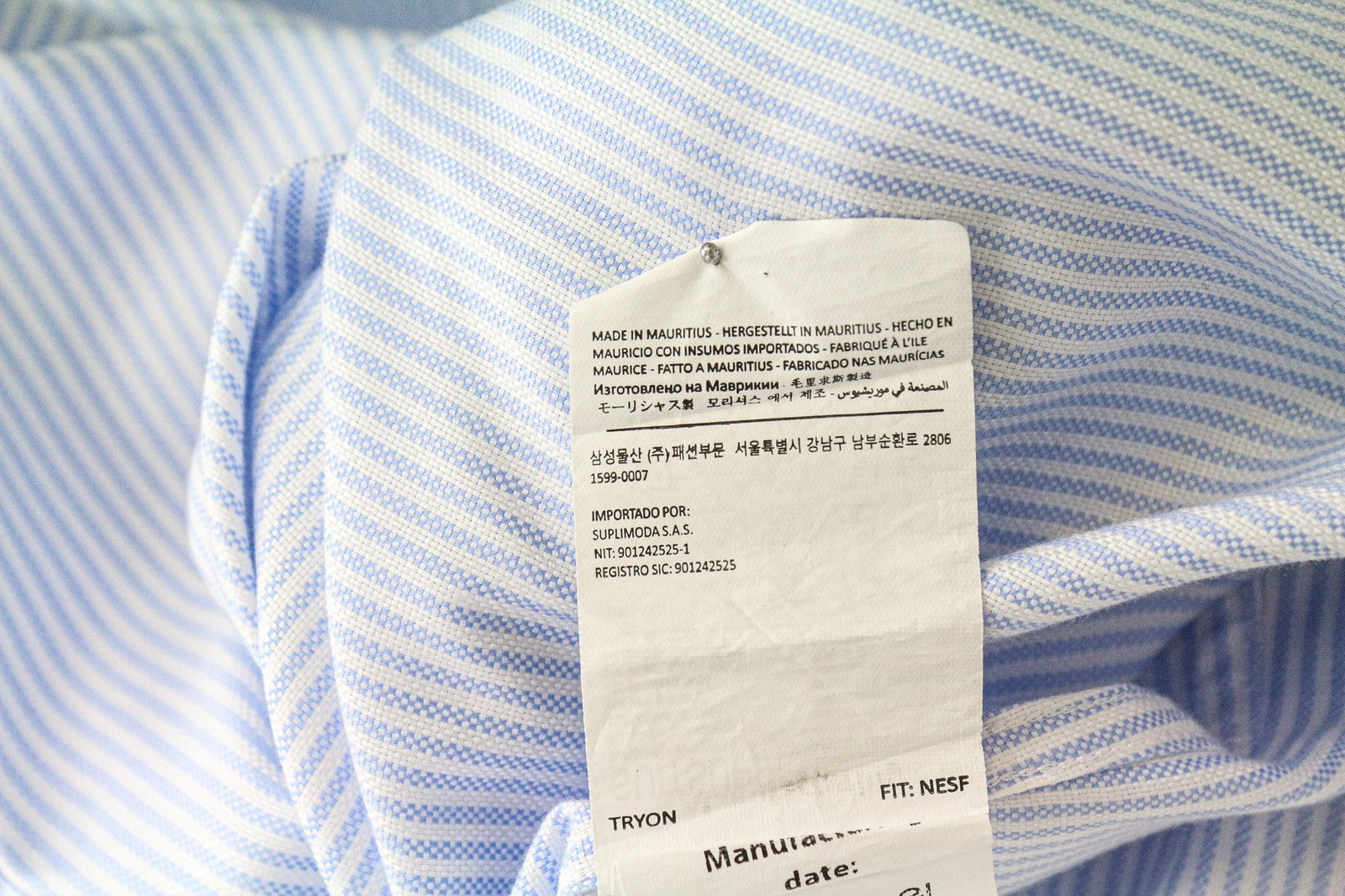 SUITSUPPLY Men Shirt 37/14 1/2 Extra Slim Fit Light Blue Pure Cotton Striped