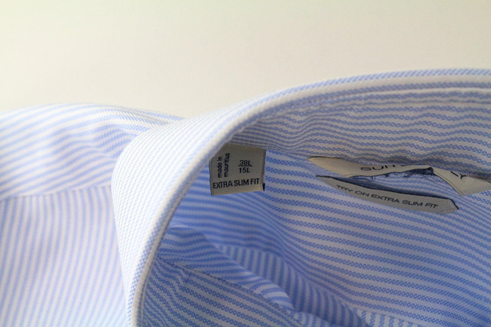 SUITSUPPLY Men Shirt 38L/15L Extra Slim Blue Pure Cotton Striped Classic