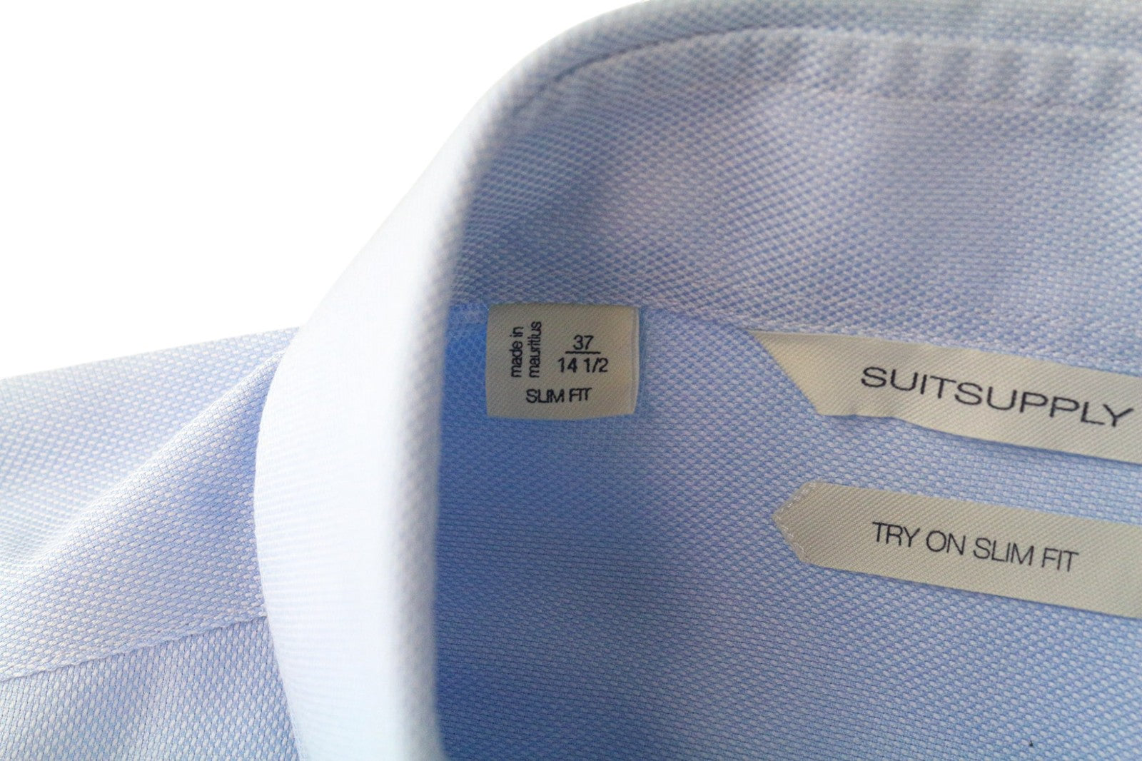 SUITSUPPLY Men Shirt 37/14 1/2 Slim Fit Blue Pure Cotton Cutaway Twill