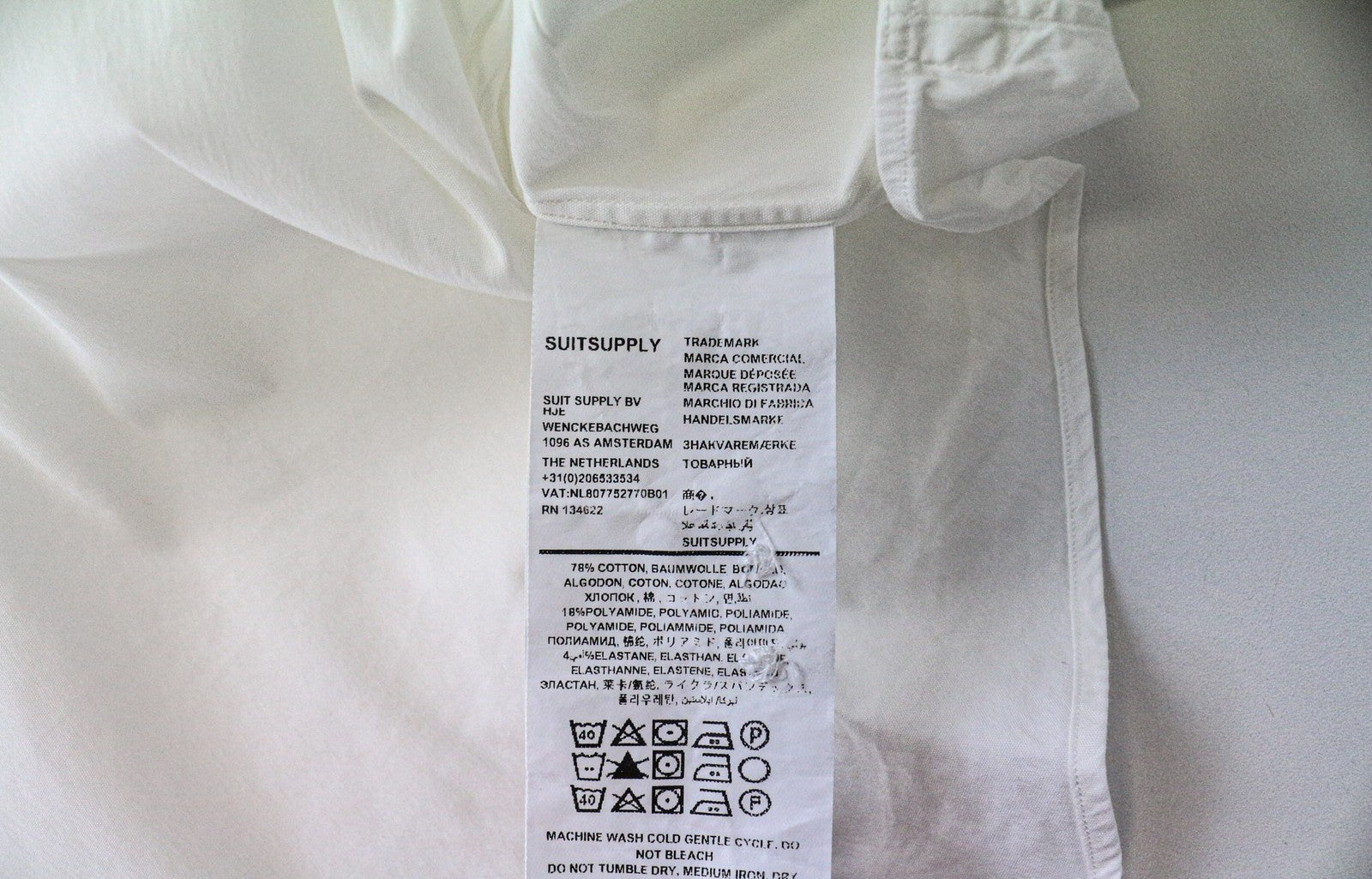 SUITSUPPLY Men Shirt ~XL Slim White Cotton Stretch Long Sleeve Classic Twill