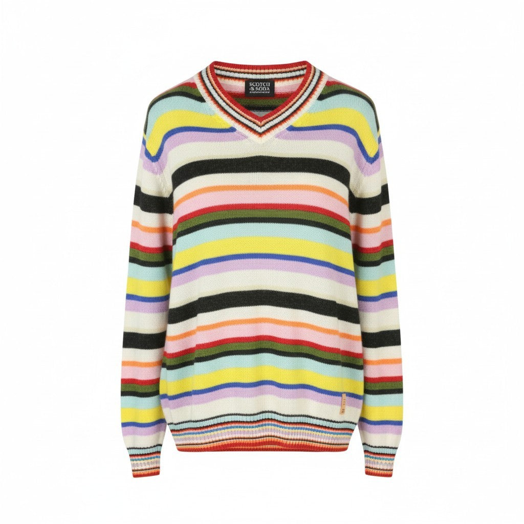 SCOTCH & SODA Men Jumper M Colourful Striped V-Neck Knit Pull On