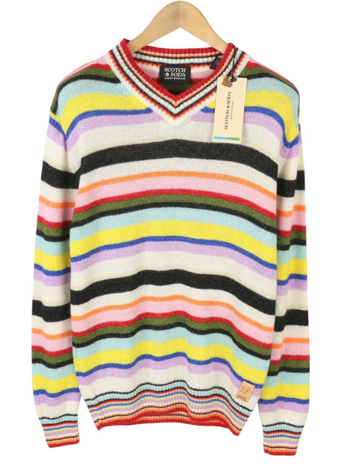 SCOTCH & SODA Men Jumper M Colourful Striped V-Neck Knit Pull On